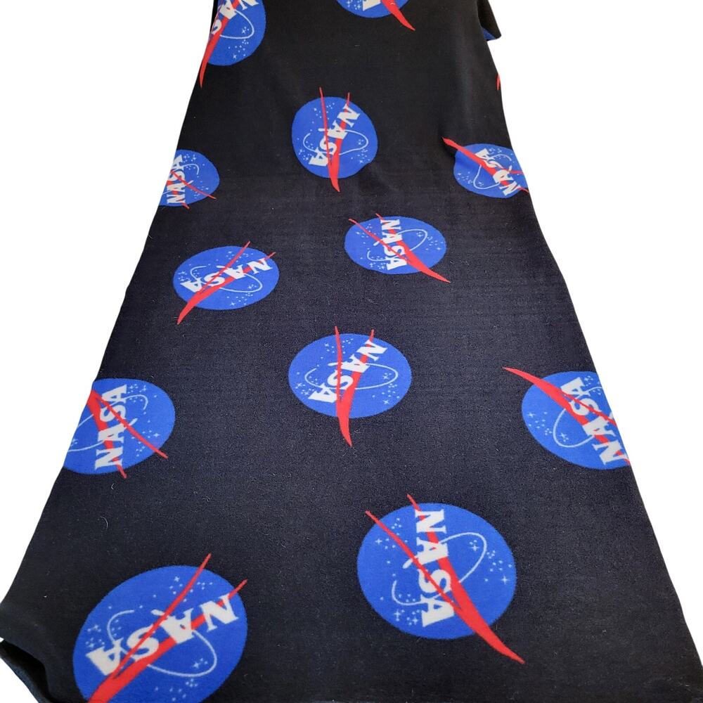 NASA Fleece Fabric Panel 62"x29" Black Blue Red Logo Pattern Space Theme 2018